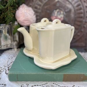 Restoration Hardware ceramic mini teapots creamer pitcher tray French Country